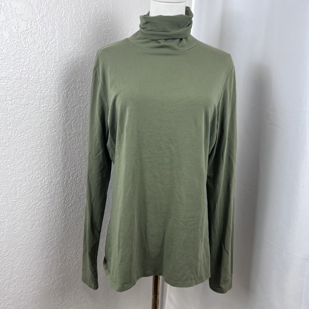 Peruvian Connection Top Womens Large Green Turtleneck Pima Cotton Minimal Layer